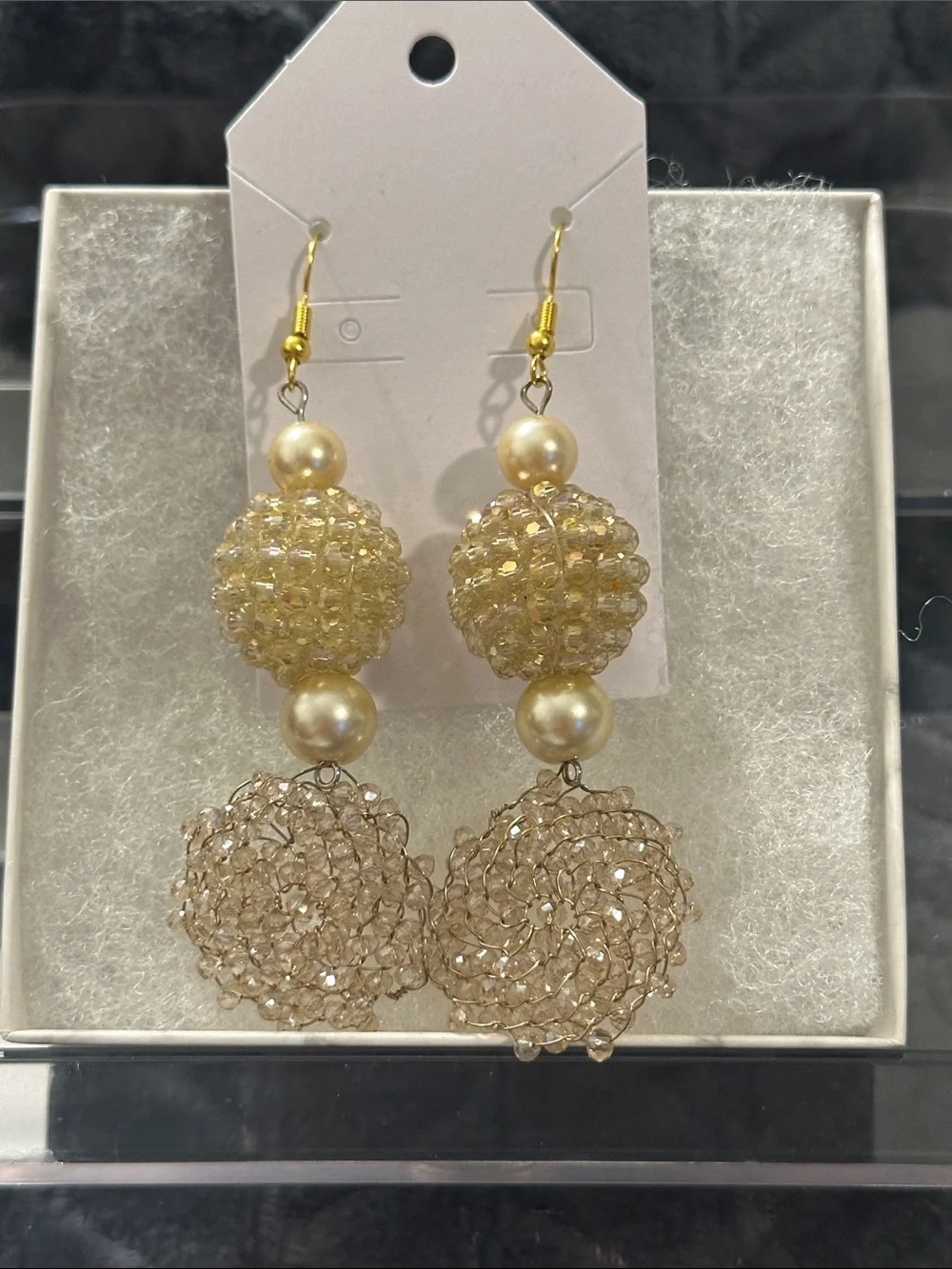 Handmade Gold Beaded Drop Earrings - Women Jewelry